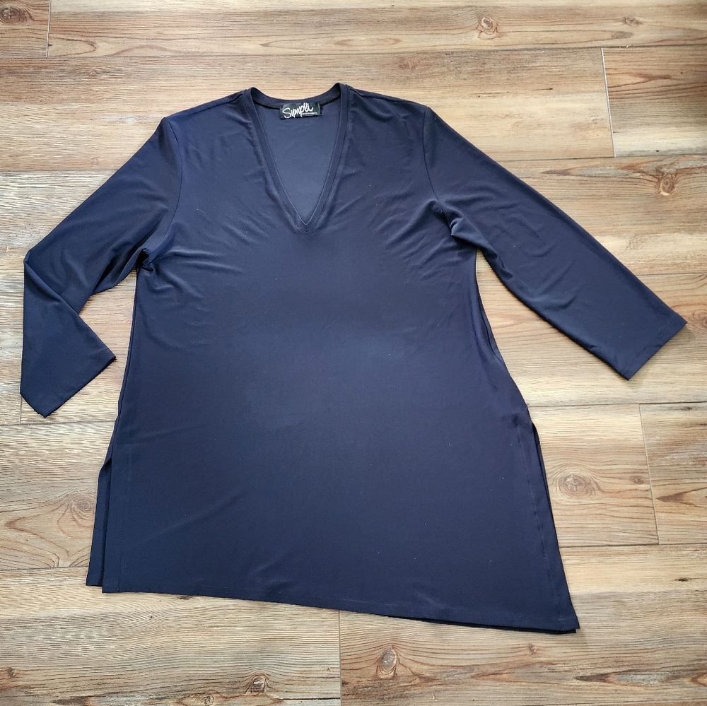Sympli Canada Asymmetical Tunic Top Women's 6 Gray Knit V-Neck